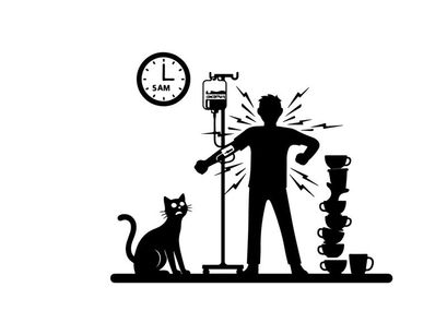 Silhouette of man with back pain from coffee machine