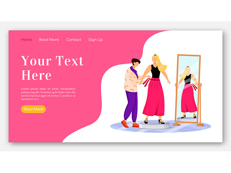 Fashion designers landing page flat color vector template
