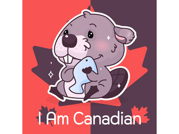 Cute beaver Canada symbol kawaii character social media post mockup preview picture
