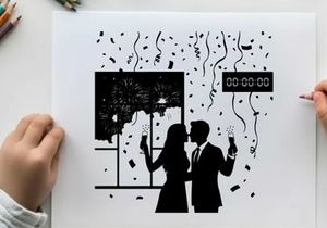 New year's eve celebration silhouette with confetti and countdown