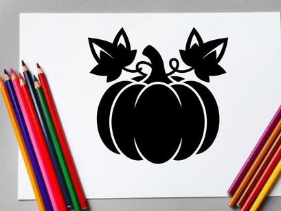 Stylized Halloween Pumpkin with Leaf Decorations for Fall Decor