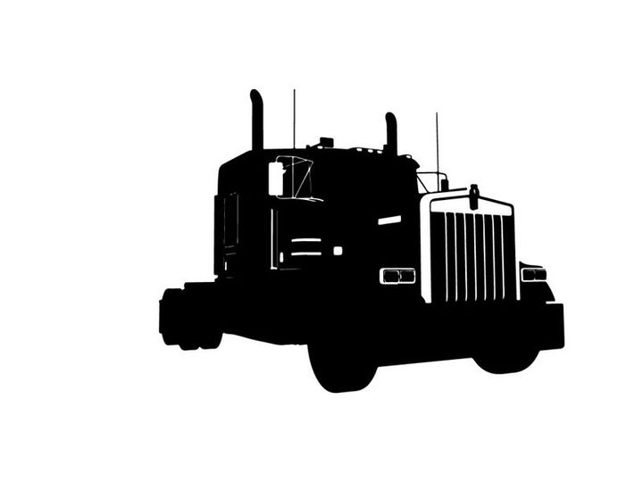 Silhouette of a semi truck against a white background