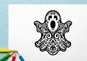Decorative black and white owl silhouette with intricate patterns