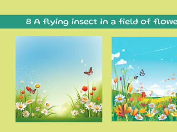 A flying insect in a field of flowers preview picture