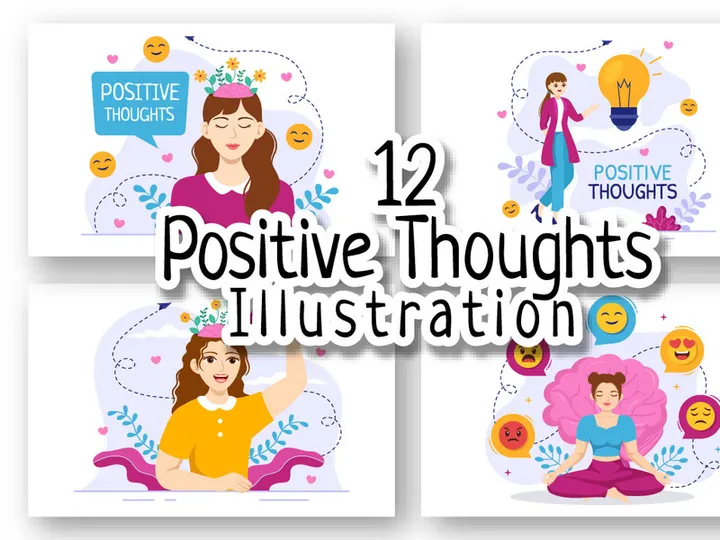 12 Positive Thoughts Vector Illustration