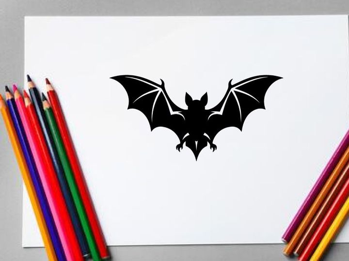 Silhouette eines Fledermaus mit ausgebreiteten Flügeln in Schwarz auf weißem Hintergrund