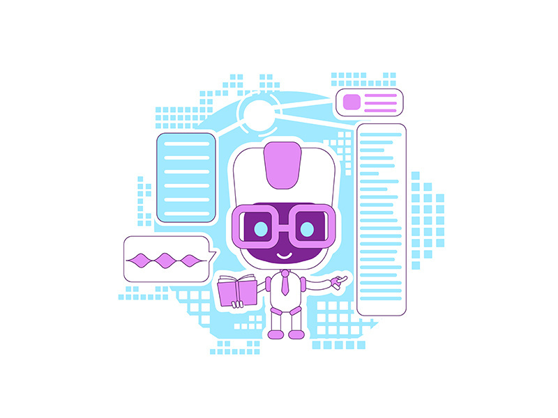 Learning assistant, informational bot thin line concept vector illustration