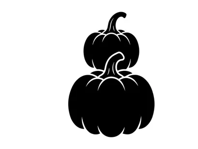Silueta de dos calabazas con tallos sobre fondo blanco