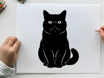 Silhouette of a black cat sitting and looking forward preview picture