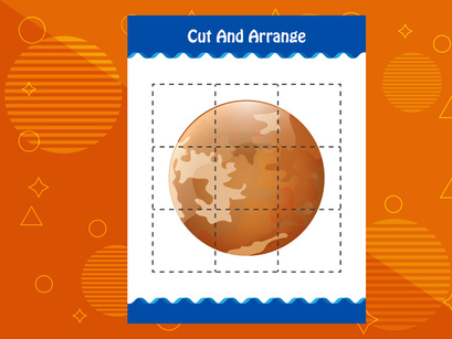 10 Pages Cut and arrange with a planet worksheet for kids. Educational game for children