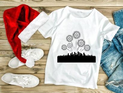 Cityscape with Fireworks Silhouette