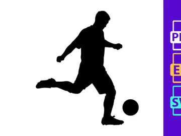 Silhouette of a soccer player kicking a ball in motion on a white background preview picture