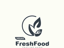Fresh food logo healthy product badge or label food and drink market, vegan, nature organic premium quality design