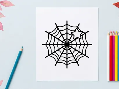 Black and white spider web illustration for Halloween. Vector graphic of intricate arachnid net design for spooky decorations.