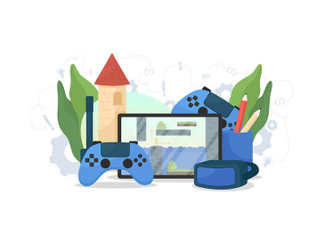 Video game development flat concept vector illustration preview picture