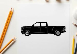 Silhouette of a pickup truck against a white background