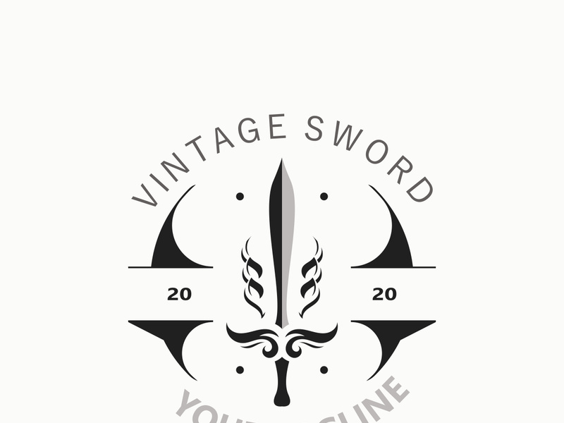 Sword vintage logo design. illustration sword element, can be used as logotype, icon, template coat of arms concept