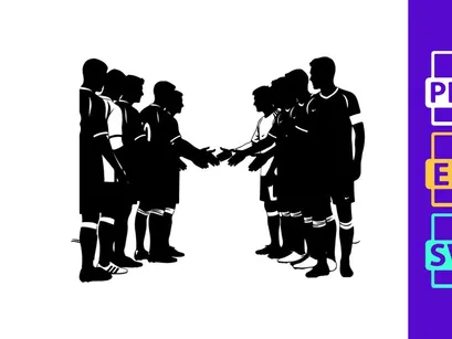 Silhouette of two soccer teams shaking hands after a match