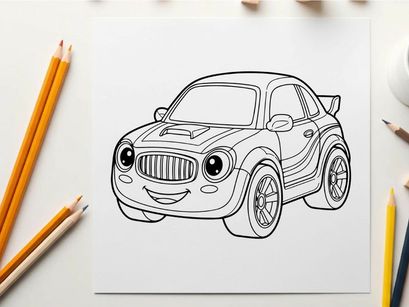 Cute cartoon car smiling happy face vector illustration