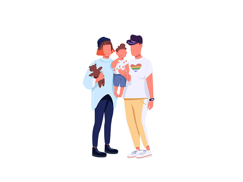 Same sex family flat color vector faceless characters
