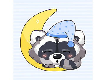 Cute raccoon kawaii cartoon vector character preview picture