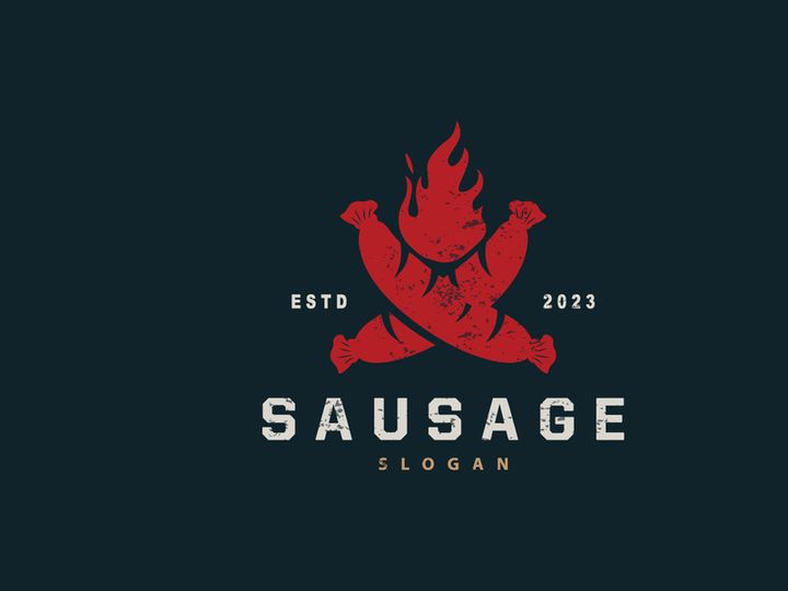 Sausage Logo, Vector Meat Fork and the Sausage Food
