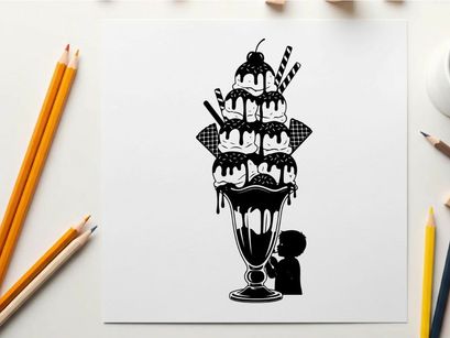 Silhouette of a person looking at an oversized ice cream sundae