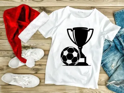 Soccer trophy and ball silhouette graphic