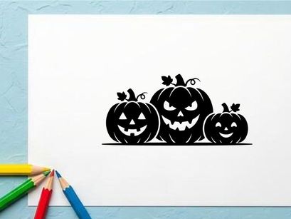 Silhouettes of Halloween Jack-o'-Lanterns with Bats for Fall Decor