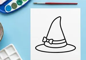 Minimalist wizard hat with bow. Classic pointed party hat design. Celebration accessory for festive events and Magic-themed costume prop for fantas...