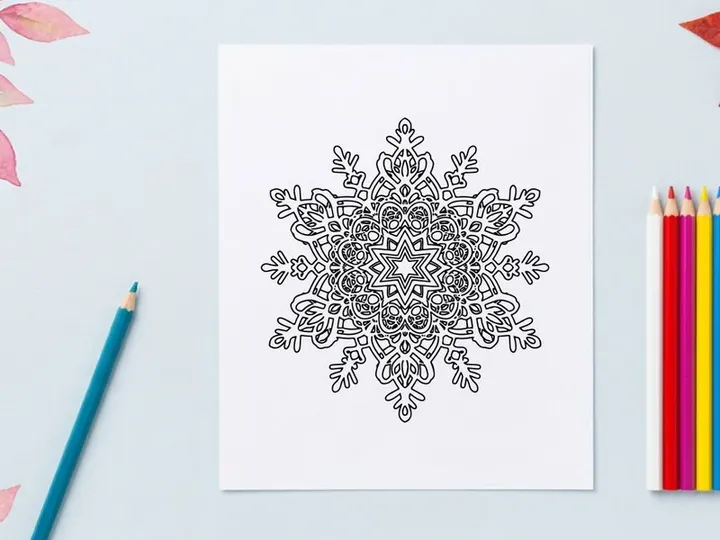 Hand-drawn Christmas snowflake with chicks and holly for festive winter decor and crafts