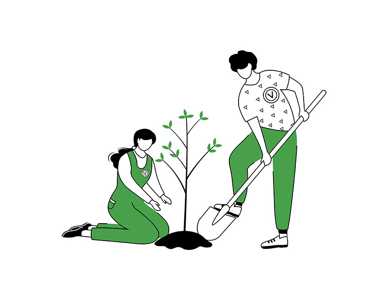 People planting tree flat contour vector illustration