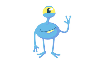 Smiling blue alien flat cartoon vector illustration preview picture