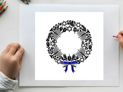 Hanukkah wreath silhouette with star of david and menorah symbols