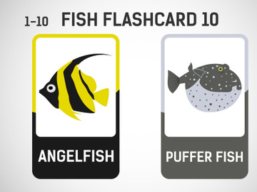 Fish flashcards for kids. Educational cards for preschool. Printable vector illustration preview picture