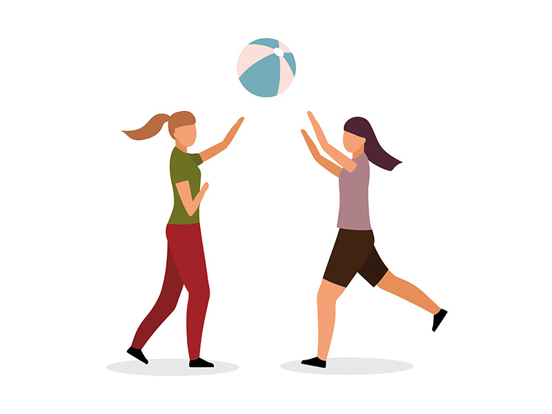 Girls playing volleyball semi flat color vector characters