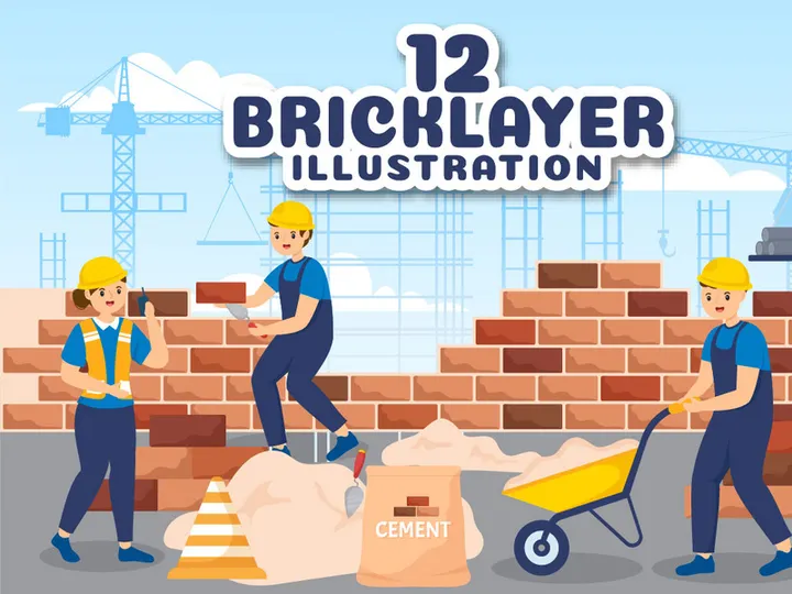 12 Bricklayer Worker Illustration