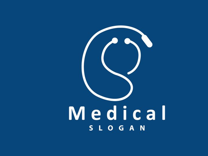 Stethoscope Logo, Simple Line Model Health Care Logo Design