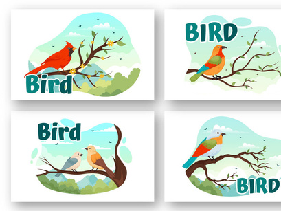 11 Bird Animal Vector Illustration