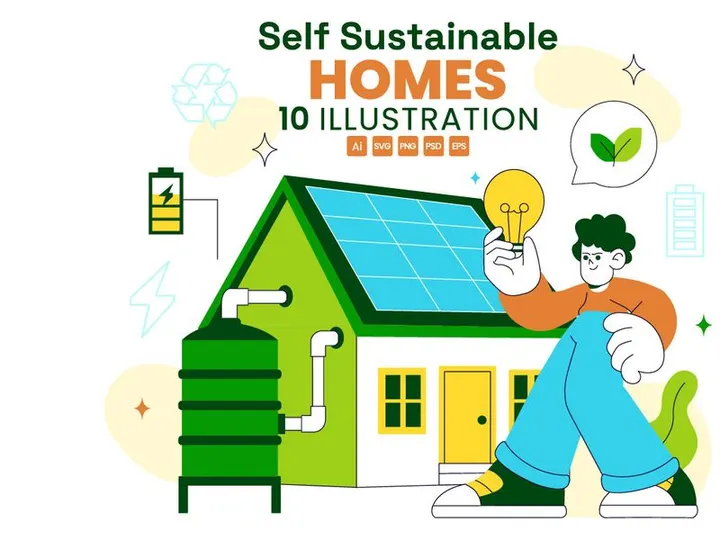 10 Self Sustainable Homes Illustration