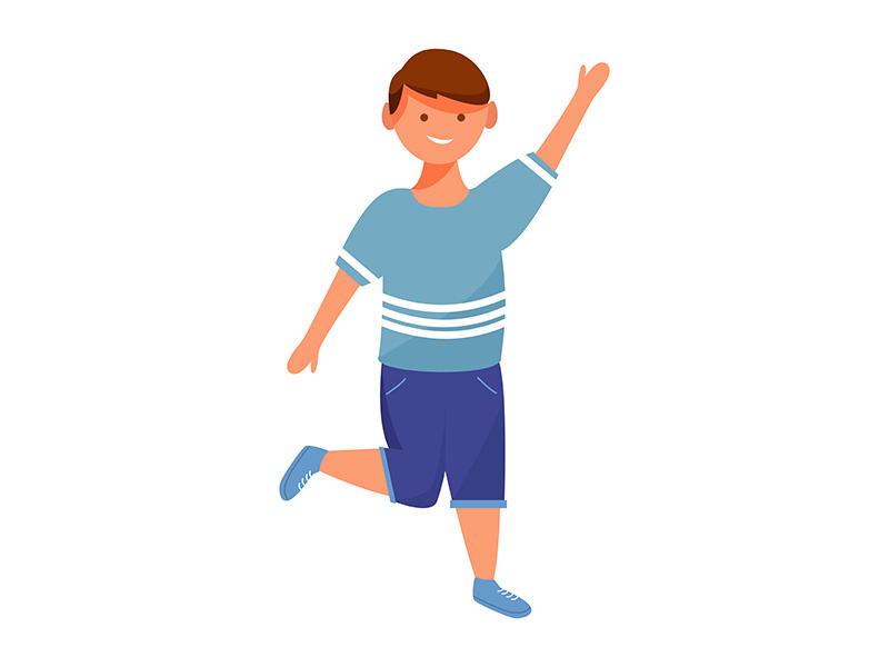 Happy playful dancing boy flat vector illustration