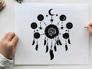 Dreamcatcher silhouette with crescent moon and stars preview picture