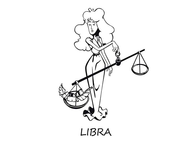 Libra zodiac sign woman outline cartoon vector illustration