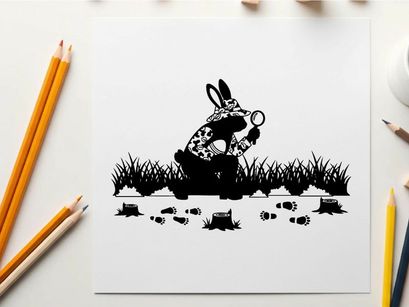 Silhouette of a rabbit searching with magnifying glass silhouette