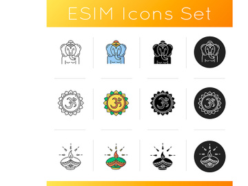 Indian spiritual symbols icons set preview picture