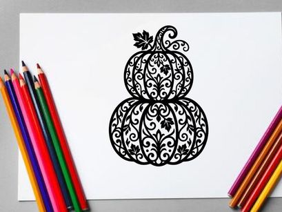 Decorative pumpkin silhouette with intricate floral patterns for autumn