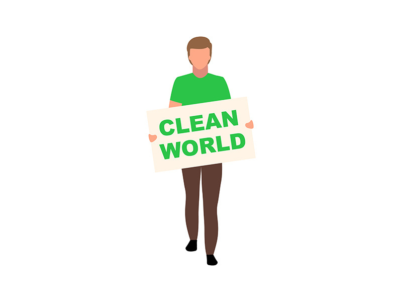 Guy with clean world poster semi flat color vector character