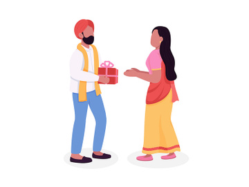 Couple celebrating Diwali semi flat color vector characters preview picture