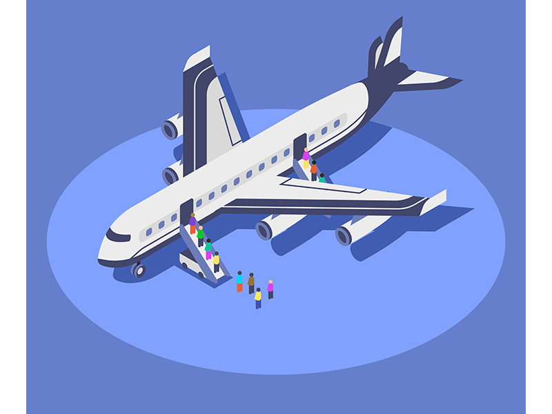 Commercial airplane isometric color vector illustration
