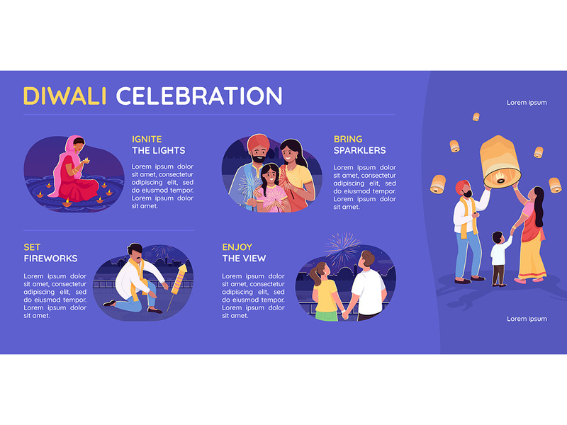 Diwali celebration flat color vector infographic template